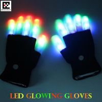 ♤ 2pairs Halloween Cosplay Rave LED Luminous Gloves Colorful Light Knitted Gloves Finger Glowing Flashing Unisex Skeleton Gloves