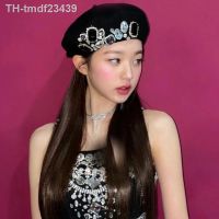 ﺴ♘ Rhinestone Beret Hat All-Match Newsboy Painter Slouchy French Face Round