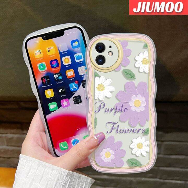 jiumoo-เคสสำหรับ-realme-c30-c30s-narzo-50i-ดอกไม้สีม่วงแฟชั่นลายการ์ตูนสร้างสรรค์เป็นลอนขอบเคสโทรศัพท์แบบใสซิลิโคนกล่องกันกระแทกเคสนิ่มโปร่งใสป้องกันเลนส์กล้อง