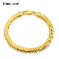 Kemstone Gold Plated Scale Chain Link Bracelet Jewelry for Men Simple Style