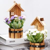 [COD] home decoration simulation lilac wooden house potted office living room pendant