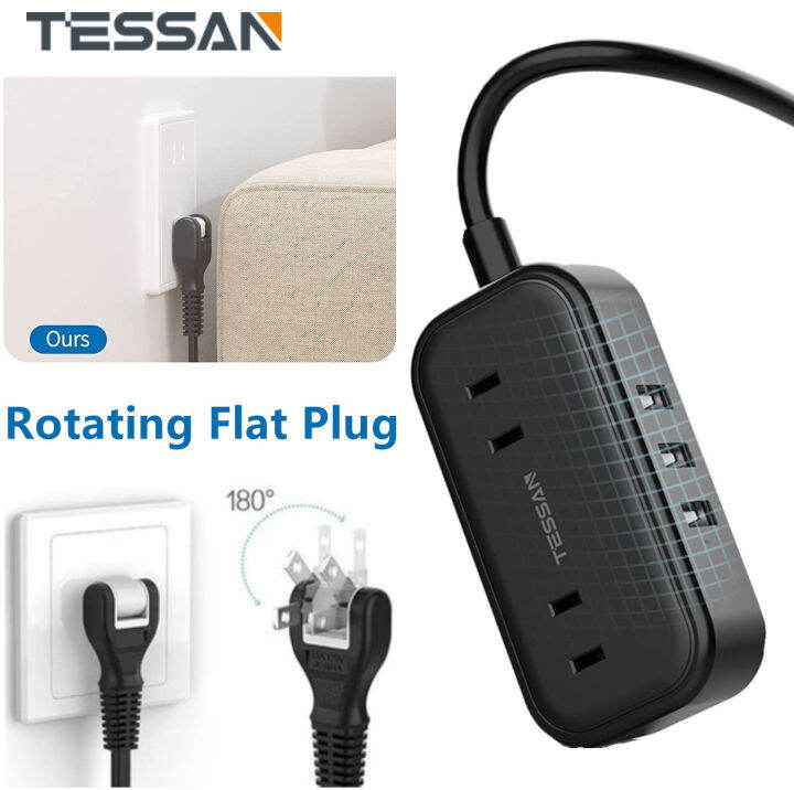 2 Prong Power Strip, 1250W/15A, 180° Rotating Plug, Two Prong Power