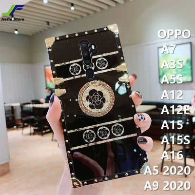 JieFie สำหรับ OPPO A5 2020 / A9 2020 / A15 / A15S / A12 / A17 / A16 / A16K / A5S / A7 / A3S / A12E / A17K Luxury ดอกไม้เคสโทรศัพท์แฟชั่น Bling Glossy TPU กันชนสี่เหลี่ยมแหวน Anti-Drop Phone Cover