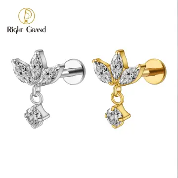 16G Surgical Steel Flower CZ Flat Back Stud Earrings Jewelry