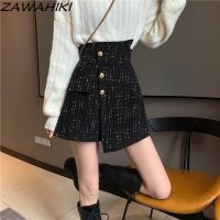 ZAWAHIKI Irregular High Waist Short Pant Female Autumn Winter New Style Plaid Fashion Temperament Shorts Skirts Fake Two Piece