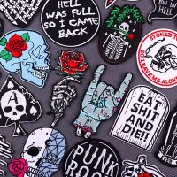 Skeleton Rose Punk Rock Iron On Patches For Clothing Thermoadhesive Patches On Clothes DIY Embroidery Applique Fusible Patch