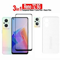 3in1 For OPPO Reno 7Z 5G Tempered Glass Full Screen Protector + Camera Lens Film + Carbon Fiber Back Film