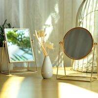 Retro Light luxury European metal gold makeup mirror home desktop home square round Decorative Mirrors WF