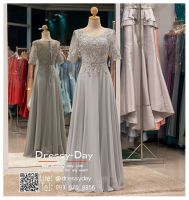 PFL039 ชุดแม่เจ้าสาว ชุดราตรียาวมีแขน ชุดไปงานแต่งกลางคืน ชุดราตรีคนอ้วน dressy-day