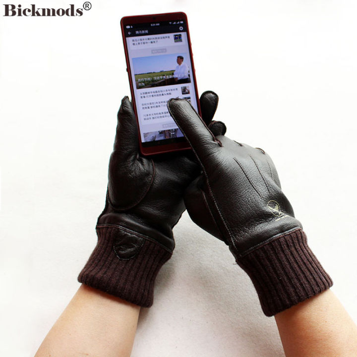 motorcycle-riding-touch-screen-deerskin-gloves-mens-wool-lining-threaded-sleeves-winter-warm-car-driving-leather-finger-gloves