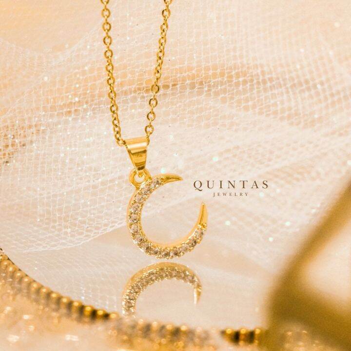 QUINTAS ™ Moon Sparkle Necklace (With FREE Jewelry Gift Box) Lazada PH
