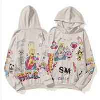 2023ใหม่❤❀ [จุด]❤แฟชั่น SAINT MICHAEL 21SS ใหม่ Simpson Graffiti Distressed ลำลองแขนยาว Hooded เสื้อกันหนาว