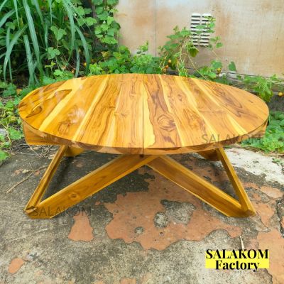 SLK โต๊ะพับไม้สัก (โต๊ะพับญี่ปุ่น) ขนาด 70*70 ซม. สีเคลือบไม้ (วงกลม)