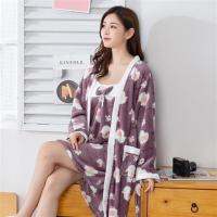 ；【‘；- Red Cartoon Women Robe Set Warm Flannel Sleep Set Winter New Nighty&amp;Robe Set Coral Fleece Bathrobe Gown 2PCS Sleewpear