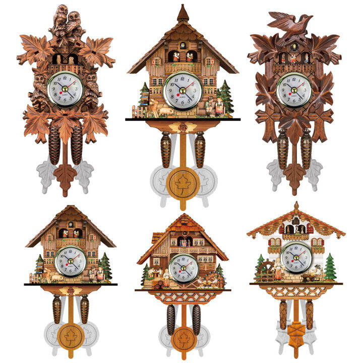 Vintage Cuckoo Wall Clock Chime Decor Wall Mounting Wood House