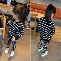 Childrens clothing 2017 spring girl and boy stripe zipper outerwear sports suit casual set