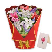 Flowers Bouquet Pop-Up Cards 3D Paper Flowers Bouquet with Note Card and Envelope Valentines Day Greeting Card