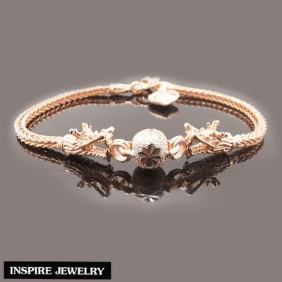 Inspire Jewelry ,สร้อยข้อมือมังกรคู่อุ้มแก้ว Pink Gold  และ Gold  24K  งานจิวเวลรี่ งานร้านทอง พร้อมถุงกำมะหยี่