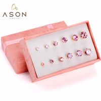 ASONSTEEL 6pairs/Box Round AAA Cubic Zirconia Stud Earrings Sets Gold Color Stainless Steel For Women Fashion Christmas Jewelry