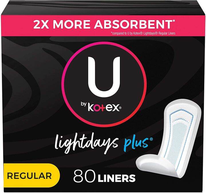 U by Kotex Lightdays Plus Panty Liners, Regular Length, Unscented, 80