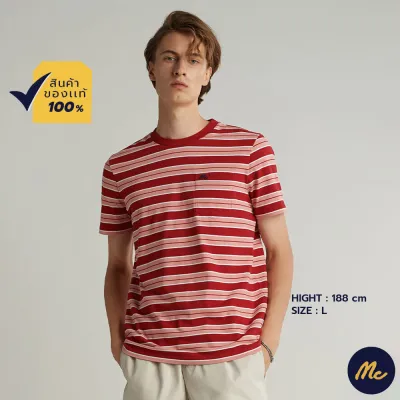 Mc Jeans เสื้อยืดแขนสั้นผู้ชาย คอกลม สีแดง ผ้านุ่ม ระบายอากาศได้ดี MTSZ818
