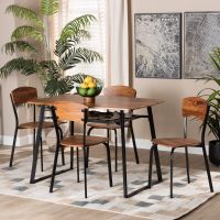 Baxton Studio Elida Modern and Contemporary Walnut Brown Finished Wood and Black Metal 5-Piece Dining Set dining table set Edge Corner Guards