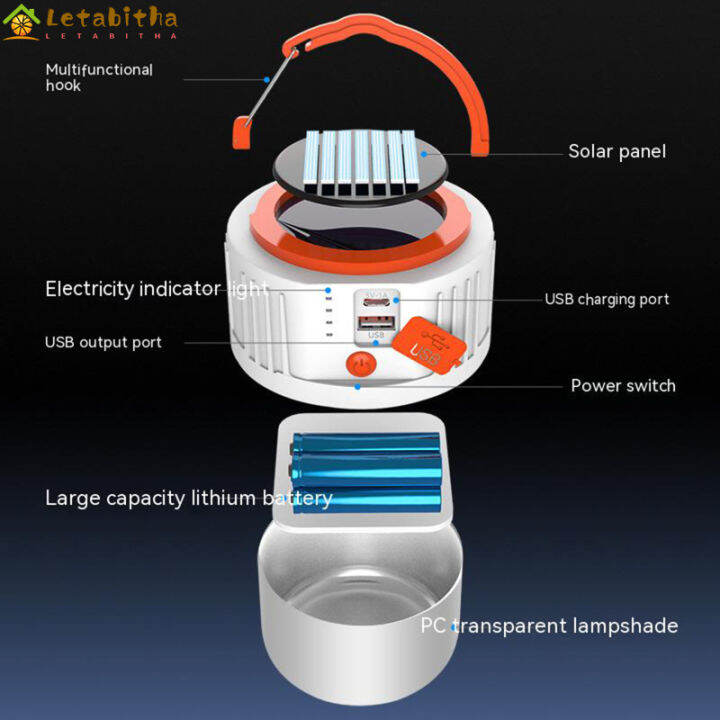 letabitha-ไฟ-led-แขวนเต็นท์พลังงานแสงอาทิตย์10w-โคมไฟฉุกเฉินกลางแจ้ง350ลูเมนสำหรับการขี่เดินป่าตั้งแคมป์ตอนกลางคืน