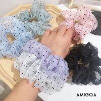 Amigoa ผ้าโปร่งบางดีไซน์จุดสีลูกอม,ยางรัดผมโดนัทผูก MODE Korea อีสประ/สายรัดยางสำหรับผู้หญิงรัดผมเครื่องประดับศีรษะ/ - ขายดี Aboasv