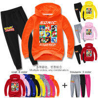 Sonic The Hedgehog Hoodie Jogger สำหรับชายหญิงเกาหลีผ้าฝ้าย + โพลีเอสเตอร์2ชิ้นชุดเสื้อกันหนาวกางเกงเด็กเสื้อผ้าเด็กฤดูใบไม้ผลิฤดูใบไม้ร่วงแขนยาว