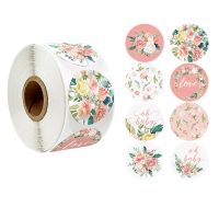 【CW】✴❡☌  1 Inch 500Pcs/Roll 8 Designs Pink Flowers Thank You Sticker Labels for Card Envelope Birthday Wedding