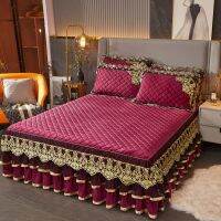 Caldwelllj Luxury Warm Bedspread on The Bed Thickened Crystal Velvet Lace Skirt Bedspreads Bedding King Queen Size Embroidery Cover