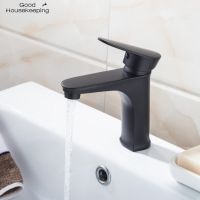 New Brass Basin Single Hole Hot And Cold Mixing Valve Faucet Black Baking Paint Bathroom Washbasin Water Saving Thicken Tap