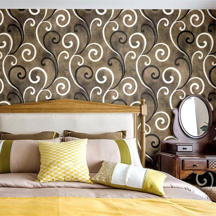 Wallpaper Dinding Motif Batik Ulir Coklat Ukuran Panjang 10meter X