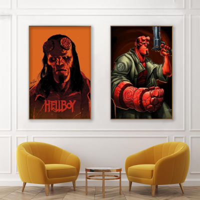 โปสเตอร์ผ้าใบ Hellboy มีสไตล์-ภาพวาดตกแต่งที่สมบูรณ์แบบสำหรับภาพยนตร์ทีวีแฟนๆอะนิเมะ