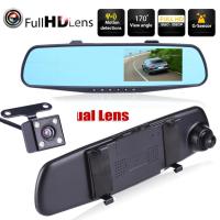 HD 1080P 4.3 inch Dual Lens Waterproof Support Multiple Languages Car DVR Rear View Mirror Dash Cam Video Camera Car Accessories