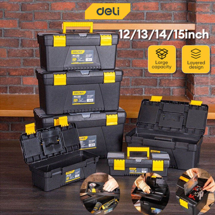 Deli (12/13/14/15 Inch) Tool Box Heavy Duty Double Layer Portable