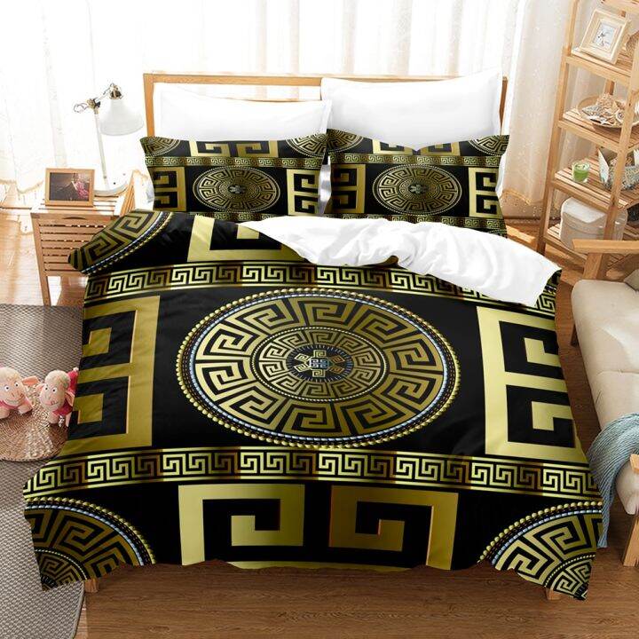 3D Luxury Black Gold Bedding Sets New Greek Key Meander Duvet Cover