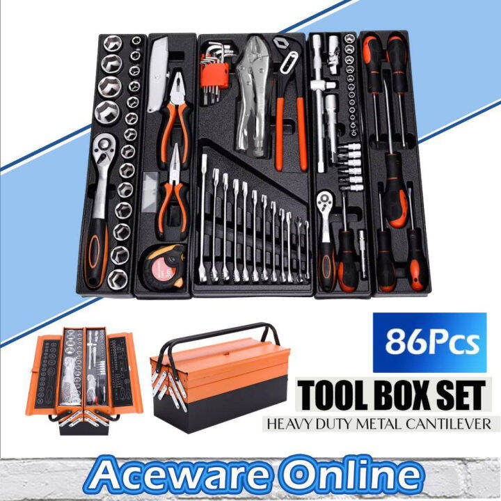 85Pcs Heavy Duty Cantilever Metal Tool Box Set Ratchet Set Spanner Set