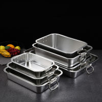 Thicken Stainless Steel Square Basin Deep Plate Fruit Food Storage Tray with Handle Cake Bread Loaf Pans Kitchen Baking Dish