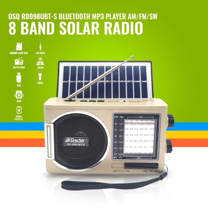 OSQ Bluetooth AM/FM/SW 8 band Solar Radio with USB/TF with LED Light ...