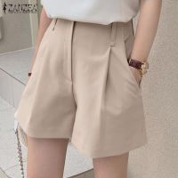 ZANZEA ผู้หญิงสไตล์เกาหลีฤดูร้อนซิปสีทึบทำงานสำนักงานกางเกงขาสั้นหลวมสบายๆกางเกง