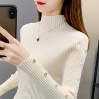 ▣☈☾ Womens knitwear 2022 spring and autumn half-height tie button slim-fit thick sweater bottoming shirt