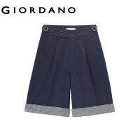 GIORDANO Women Shorts Side Belt Stripe Rolled Denim Shorts High Waist Metal Button Summer Fashion Casual Denim Shorts 18403609TH