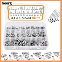 GEORG 460Pcs M2.5 M3 M4 M5 M6 M8 ประเภทสกรูเมตริก 304สแตนเลสสตีล ขนาด22นิ้ว สกรูฝาครอบซ็อกเก็ต hex หัวปุ่ม พร้อมประแจหกเหลี่ยม6ตัว ชุดน็อตและสลักเกลียว มืออาชีพด้านการ