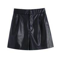 Zevity 2021 New Women Vintage Pleats Design PU Leather Hots Shorts Female Chic Side Pocket Casual Slim Pantalone Cortos P1241