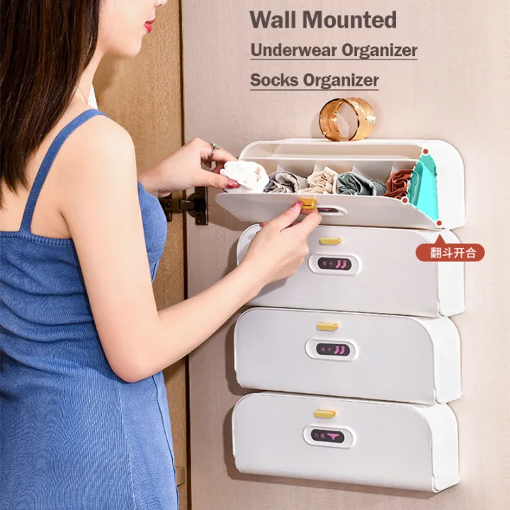 Wall Mounted Underwear Storage Box Wall Mount Socks Organizer Bra And