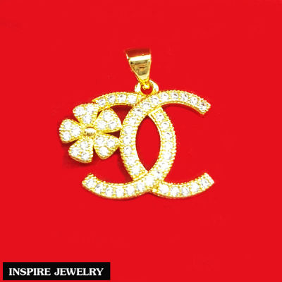 Inspire Jewelry ,จี้CN รุ่นทัดดอกไม้ประดับเพชรCZ งานจิวเวลลี่ หุ้มทองคำ24K สวยหรู พร้อมกล่องทอง