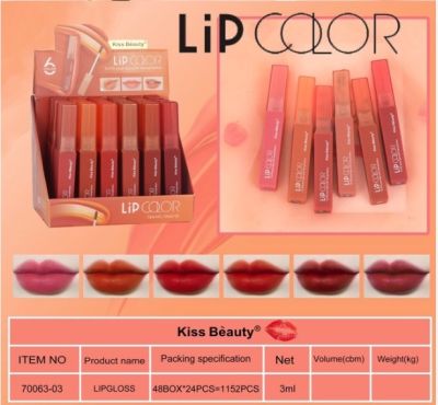 🍒70063-03 🍒ขายยกถาด(01-06)24 ชิ้น💥Kiss Beauty To Fill You ลิปเนื้อลิควิดกันน้ำสุด ลิปแมทโทนแดงก่ำ ลิปแมทจุ่ม  กลิ่นหอมมาก💦North