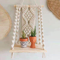 Macrame ชั้นแขวนผนัง,ชั้นวางของในร่มกลางแจ้งทำจากไม้กำบังสำหรับตกแต่ง