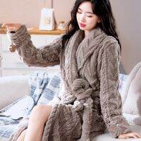 Winter Womens Robes Sleepwear Thick Warm Flannel Kimono Bathrobe for Women Flower Long Sleeve Coral Velvet Nightwear Homewear